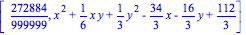 [272884/999999, x^2+1/6*x*y+1/3*y^2-34/3*x-16/3*y+112/3]